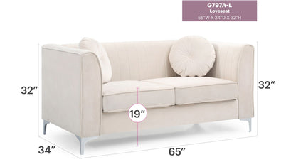 Glam Styled Micro Suede Loveseat with Channel Quilting ivory by HouseOfZazla on Tampa Home & Garden Store