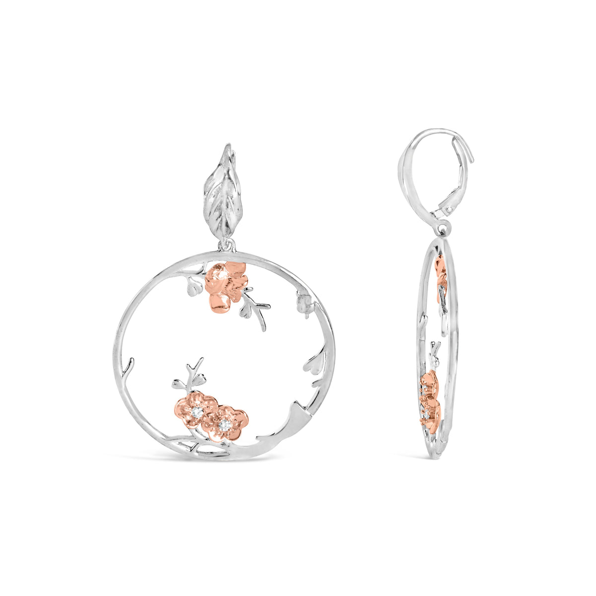 Rose gold plated .925 sterling silver floral hoop earrings with diamond accents by Bids.com on Tampa Home & Garden Store
