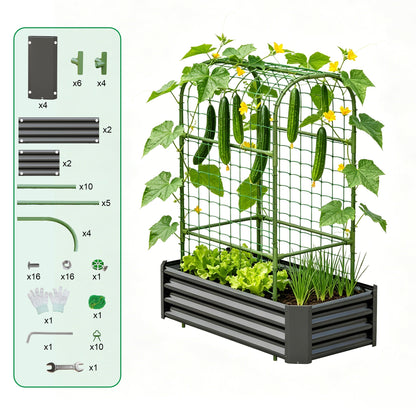 Outdoor Raised Garden Bed and Trellis Planter