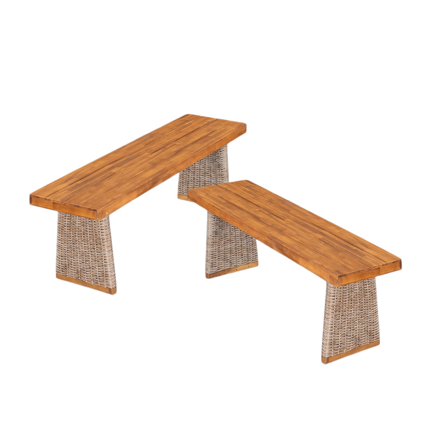 Outdoor Acacia Wood Bench Set of Two Pieces