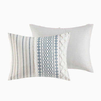 Duvet cover set in cotton with aztec print and chenille trim by HouseOfZazla, two pillows on Tampa Home & Garden Store