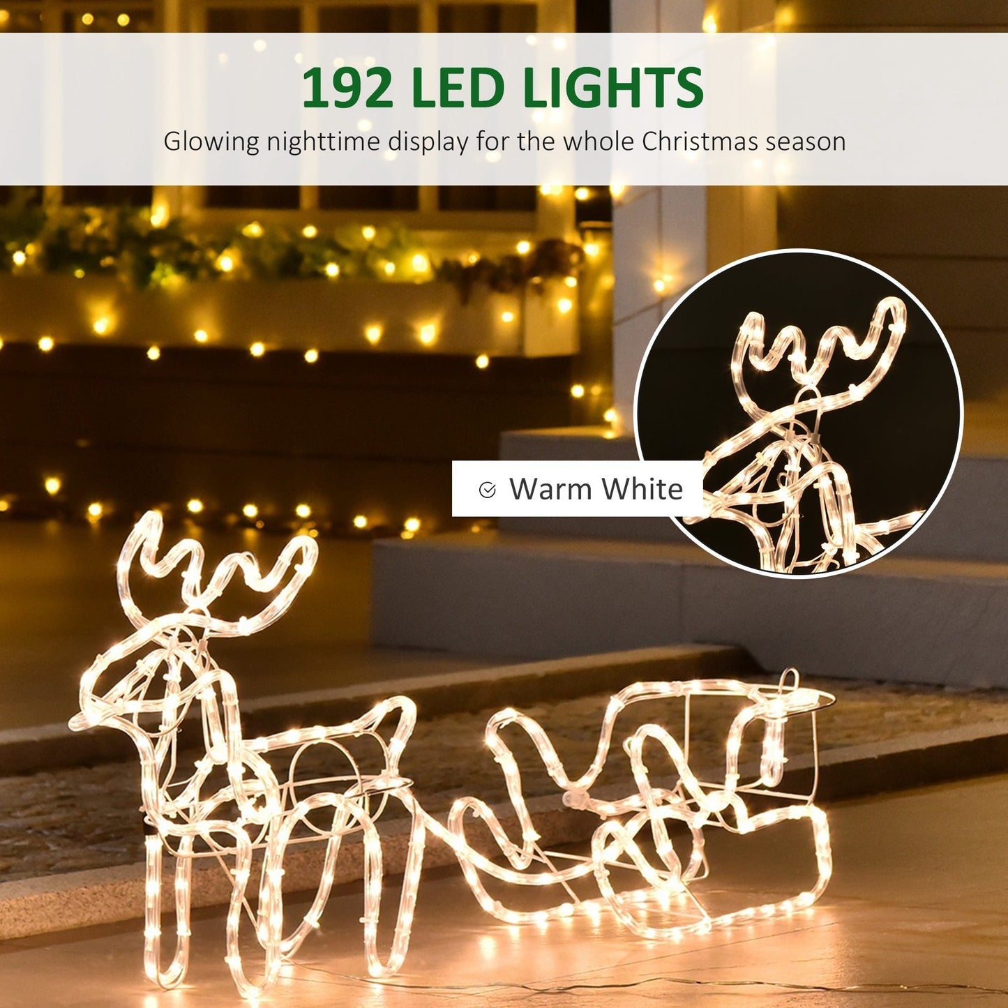 Outsunny 35' LED Reindeer Sleigh outdoor Christmas decoration with 192 warm white LEDs on Tampa Home & Garden Store
