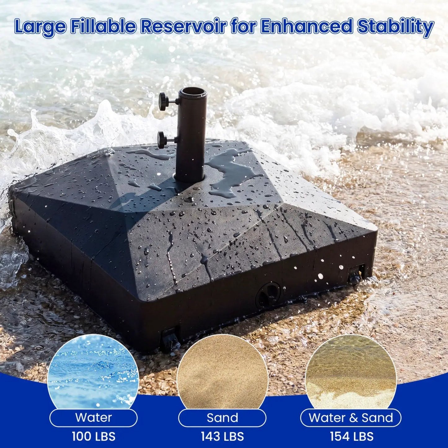 154lbs Fillable Patio Umbrella Base with Wheels