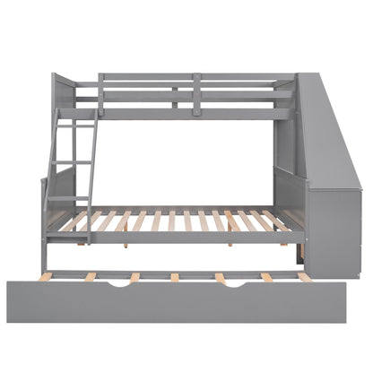 Gray metal bunk bed with trundle and built-in desk, guard rails, ladder, slat bottom bed on Tampa Home & Garden Store