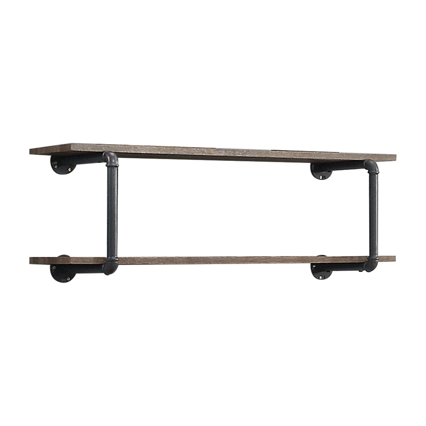 Brantley antique oak wall rack with two-tier shelves and black pipe frame by HouseOfZazla on Tampa Home & Garden Store