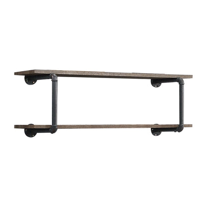 Brantley antique oak wall rack with two-tier shelves and black pipe frame by HouseOfZazla on Tampa Home & Garden Store