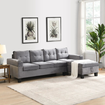 Modern Sectional Sofa Set with L-shaped chaise and storage in gray tufted fabric on Tampa Home & Garden Store