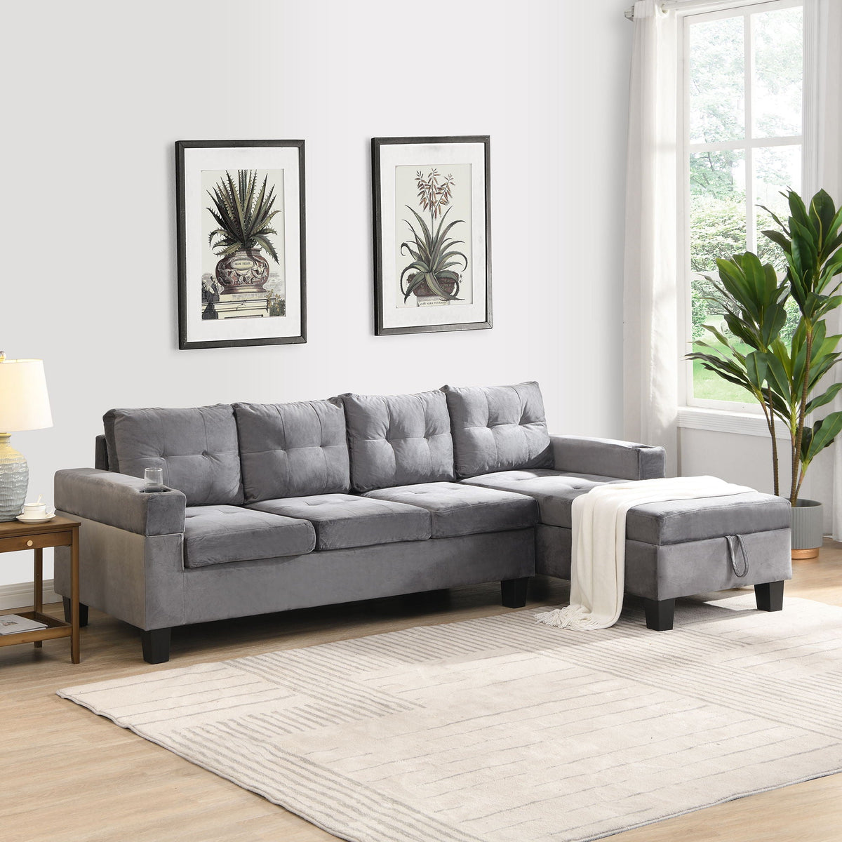 Modern Sectional Sofa by HouseOfZazla gray with L-shaped chaise and tufted cushions on Tampa Home & Garden Store