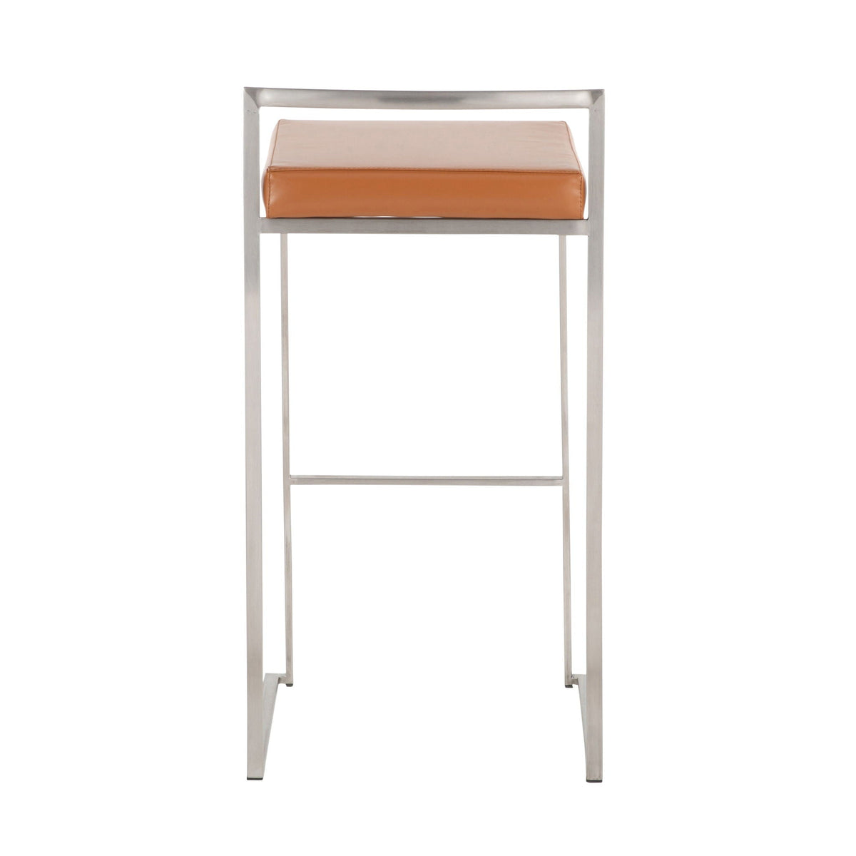 Contemporary stackable barstool with padded tan seat and brushed metal frame on Tampa Home & Garden Store