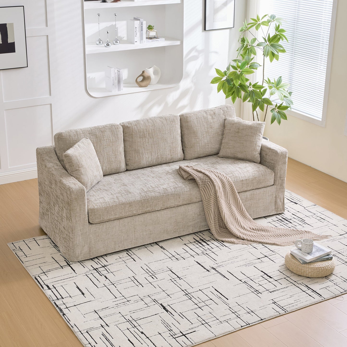 Sofa 83.86in wide modern casual wheat fabric with textured weave by HouseOfZazla on Tampa Home & Garden Store