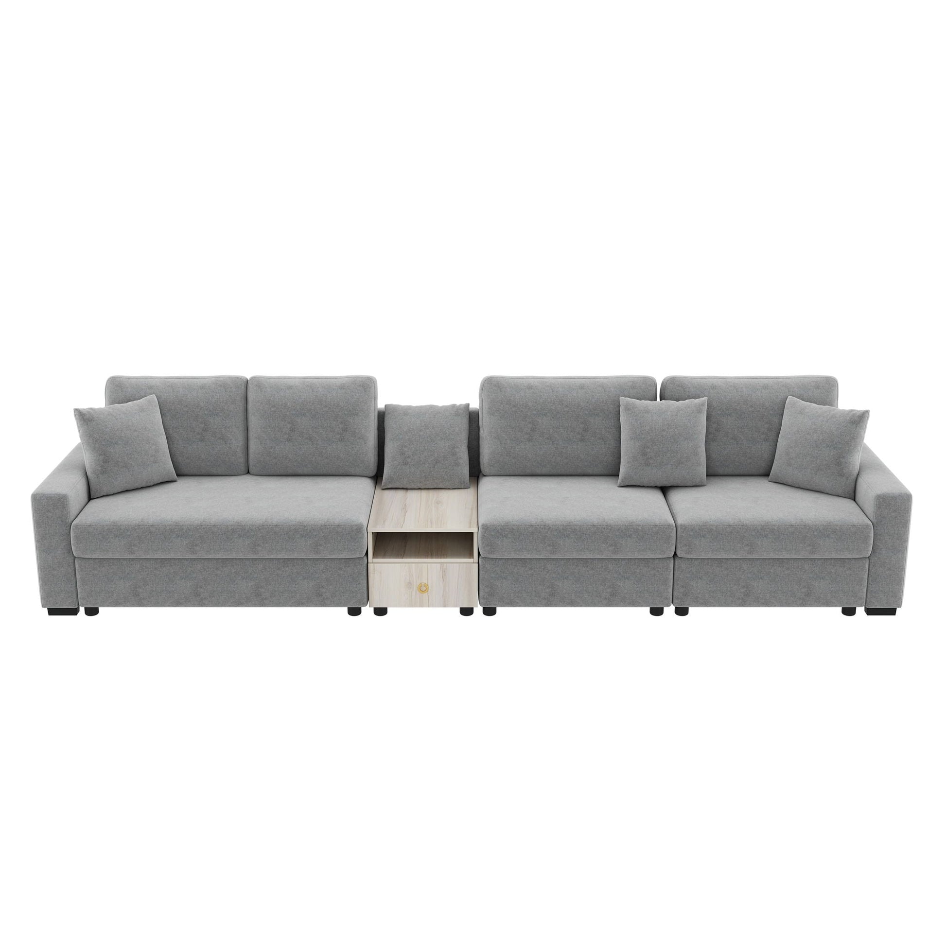 Modular sofa couch with storage armrest and center console in gray fabric HouseOfZazla on Tampa Home & Garden Store