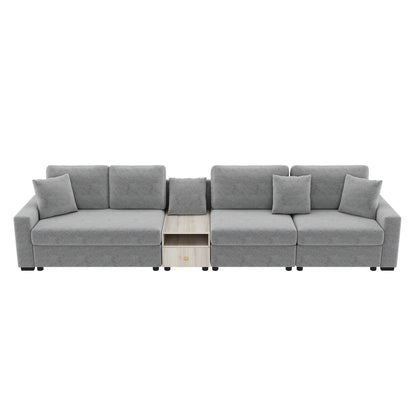 Modular sofa couch with storage armrest and center console in gray fabric HouseOfZazla on Tampa Home & Garden Store