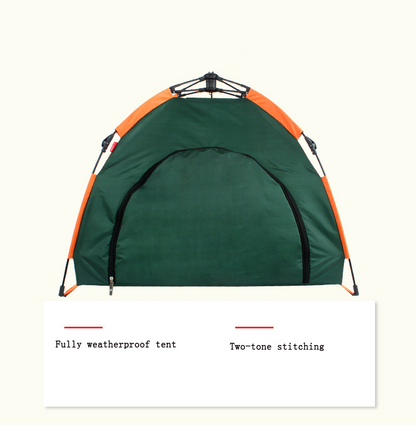 Outdoor Pet Tent, green with orange trim, weatherproof design, two-tone stitching on Tampa Home & Garden Store