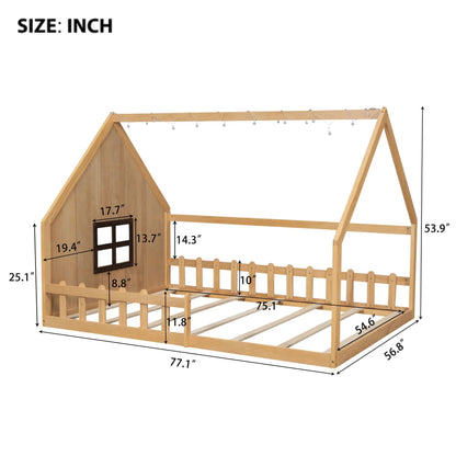 House Bed With Window and Fence Pine Wood Build