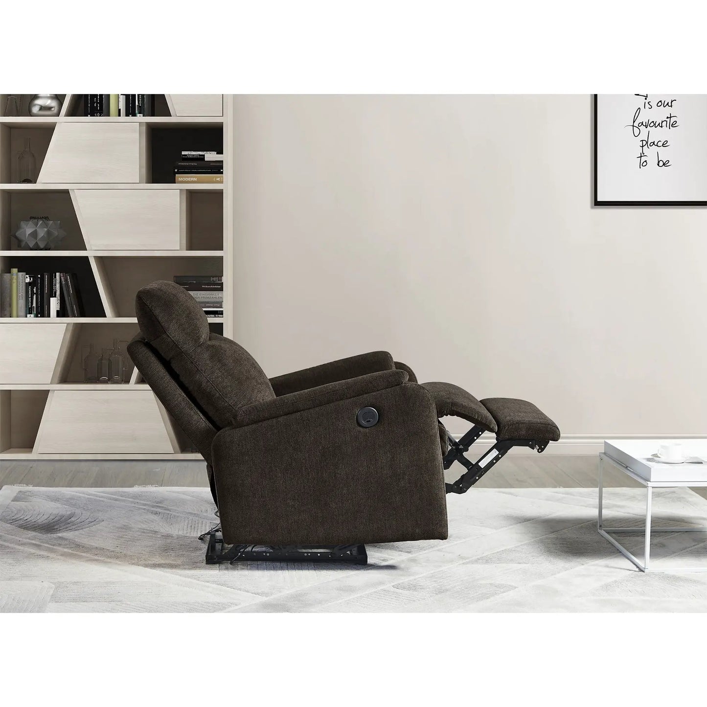 Power recliner chair in dark brown fabric with easy control Unique Piece Furniture on Tampa Home & Garden Store