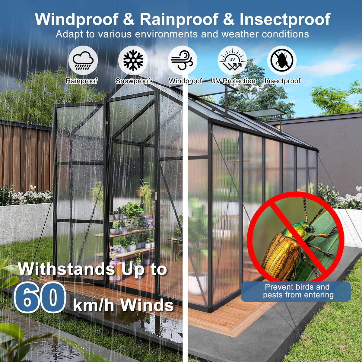 Greenhouse windproof with raised base, black frame and polycarbonate panels by HouseOfZazla on Tampa Home & Garden Store