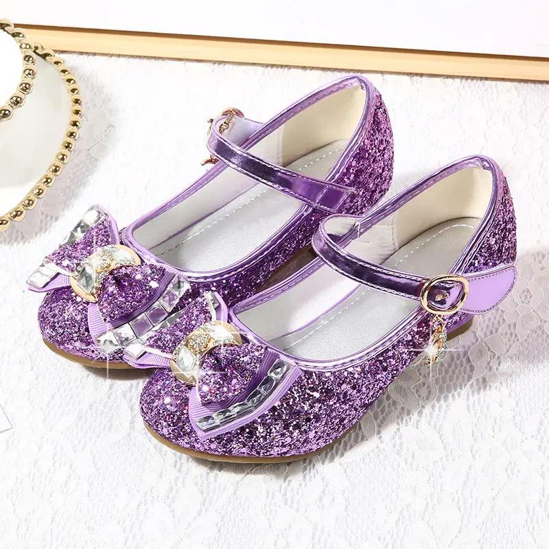 Girls Rhinestone Bow High Heel Shoes Princess
