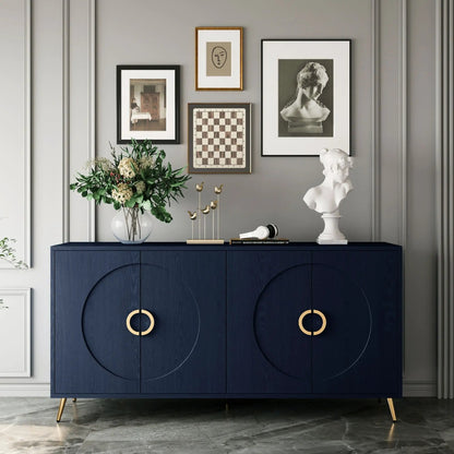 Dark blue lacquered 4-door sideboard with gold ring pulls, Unique Piece Furniture on Tampa Home & Garden Store