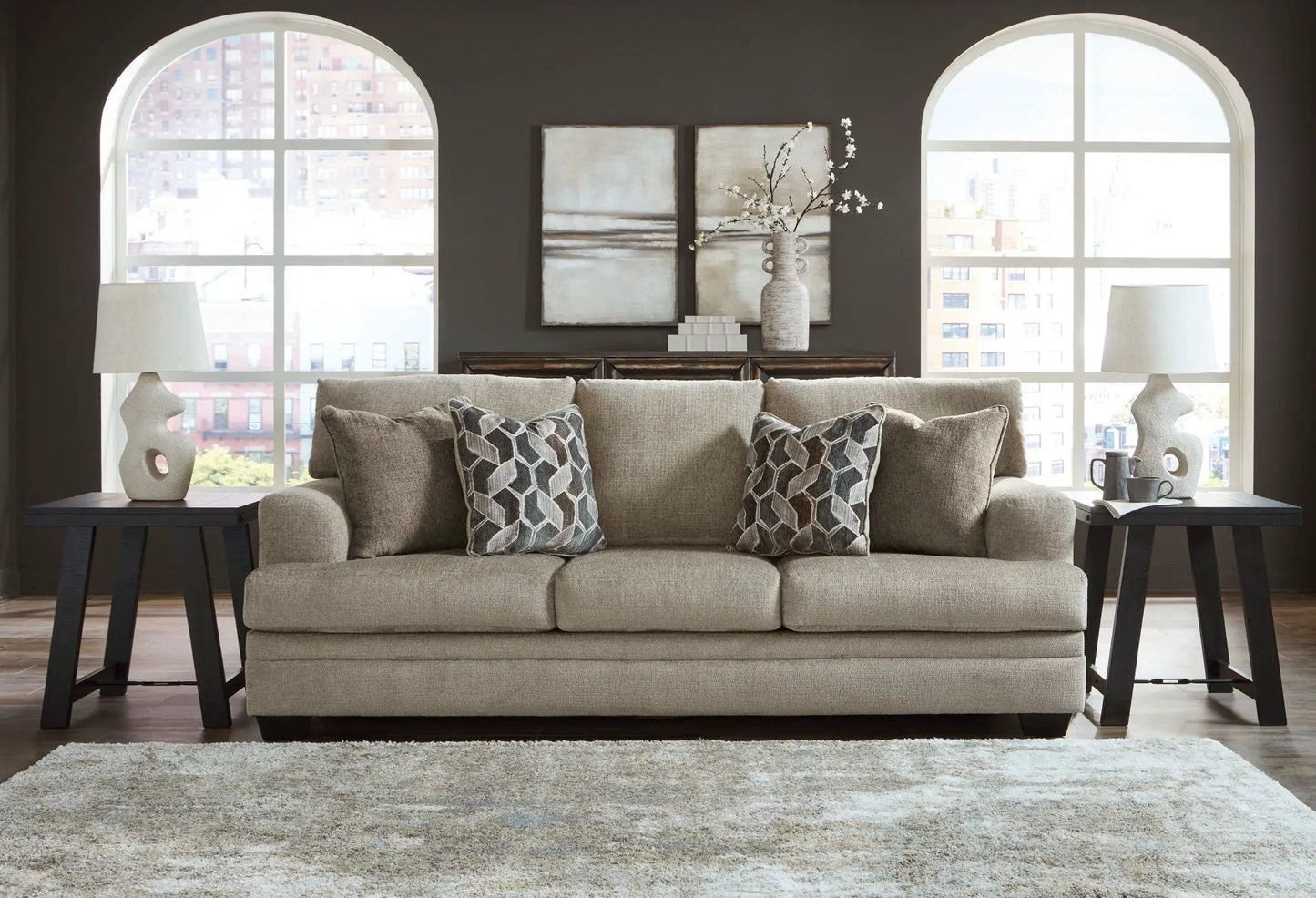 Stonemeade 3-Piece Living Room Set by Unique Piece Furniture, beige fabric sofa with black legs on Tampa Home & Garden Store