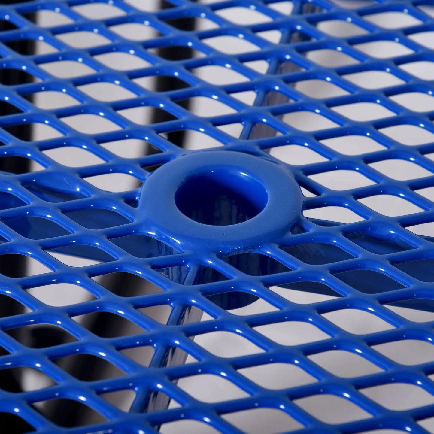 Square outdoor steel picnic table blue lattice with umbrella pole hole Unique Piece Furniture on Tampa Home & Garden Store