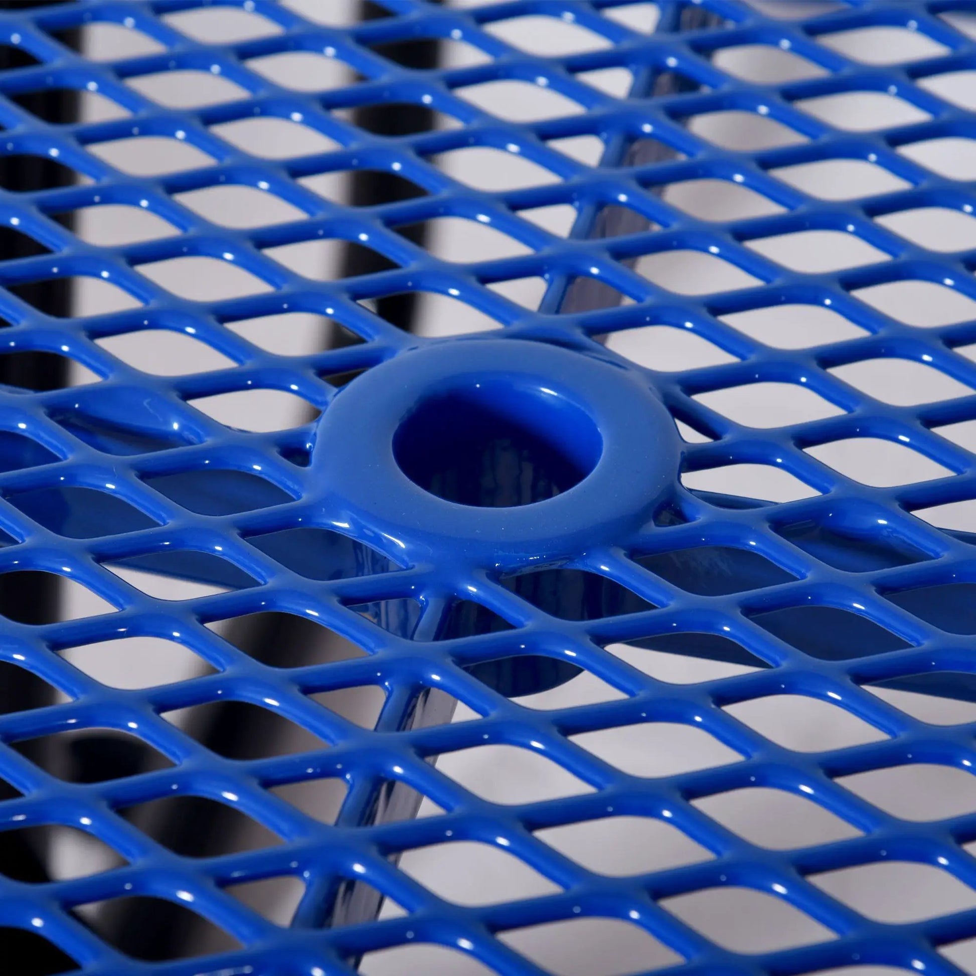 Square outdoor steel picnic table blue lattice with umbrella pole hole Unique Piece Furniture on Tampa Home & Garden Store
