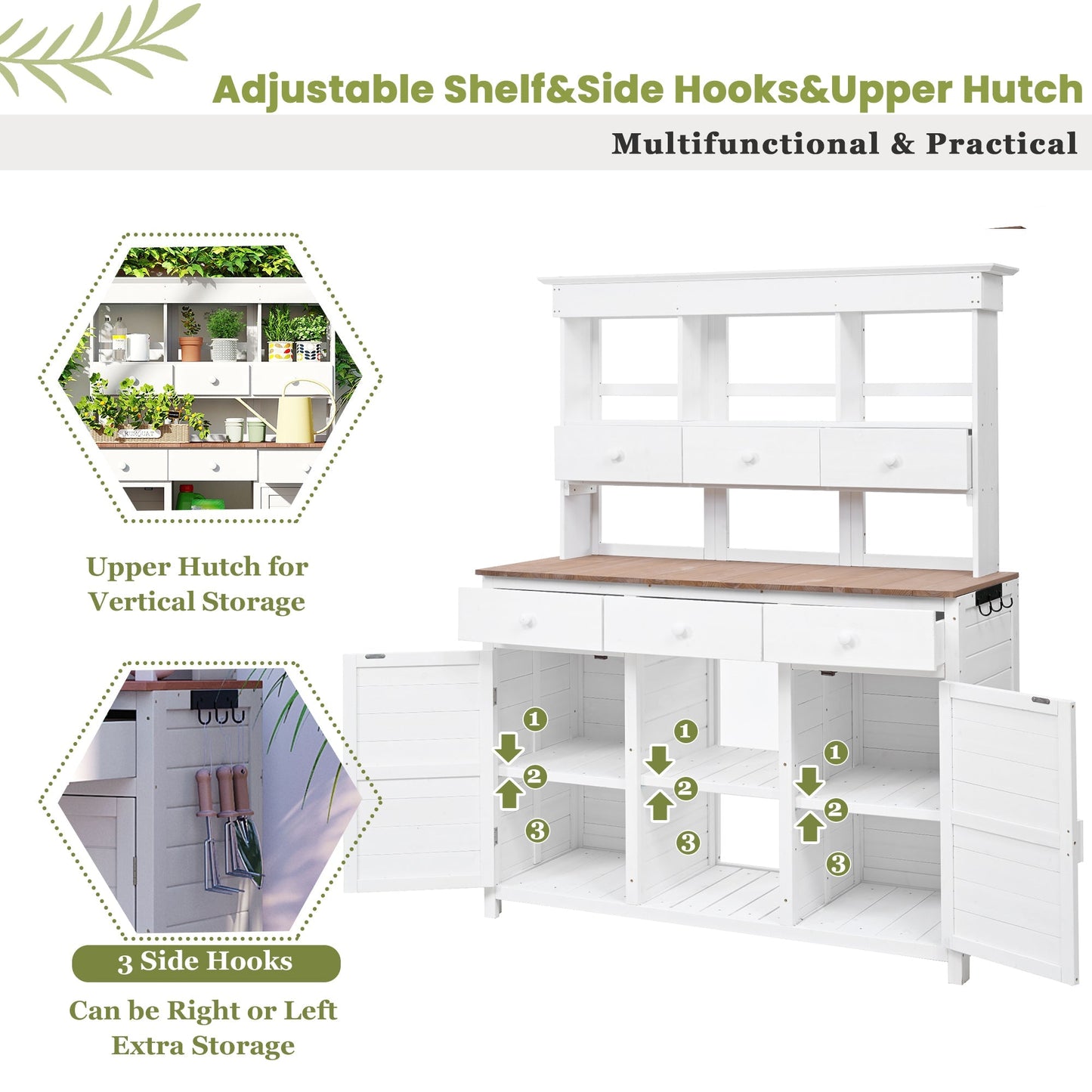 TOPMAX 65.7in tall Garden Potting Bench Table with Hutch, white finish, HouseOfZazla on Tampa Home & Garden Store