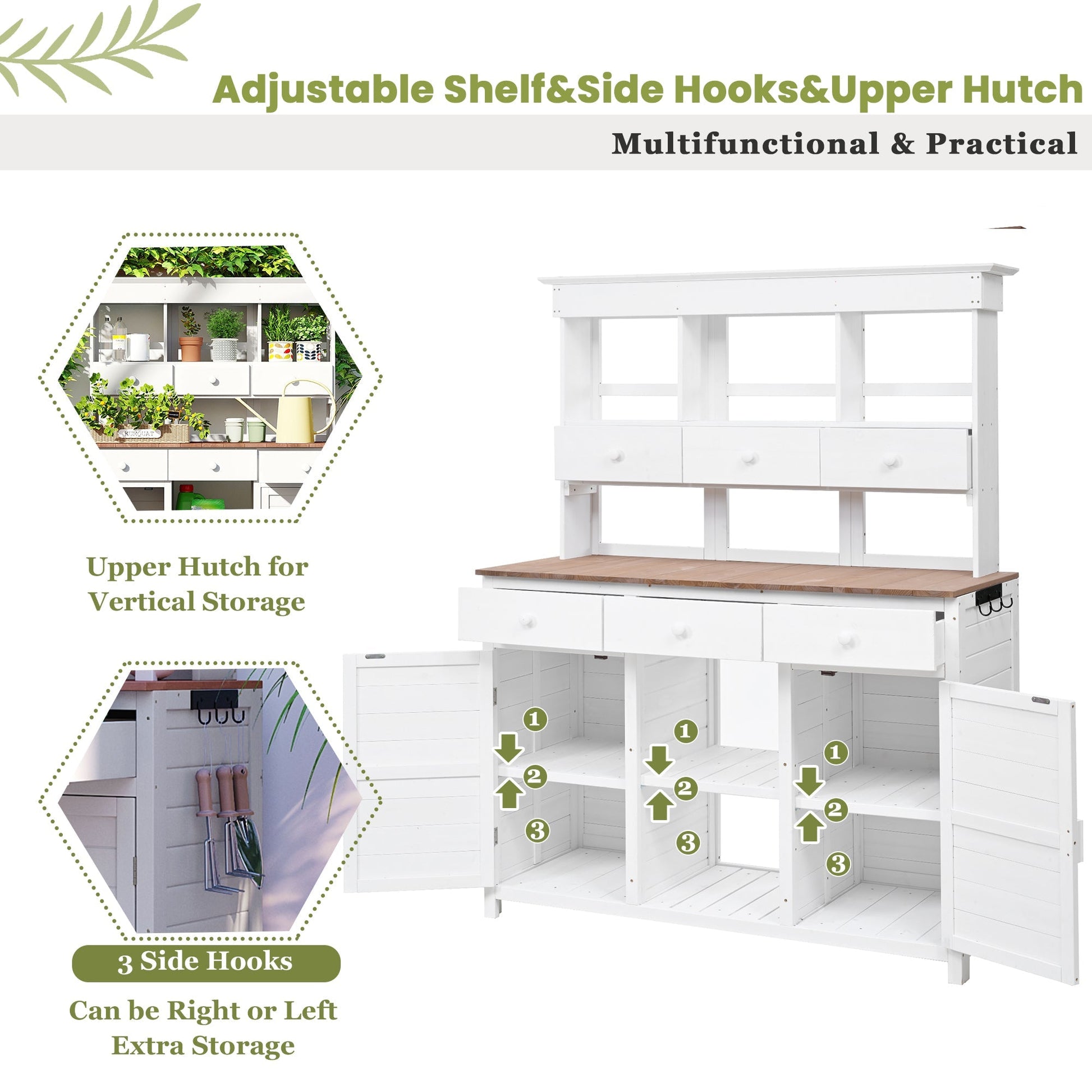 TOPMAX 65.7in tall Garden Potting Bench Table with Hutch, white finish, HouseOfZazla on Tampa Home & Garden Store