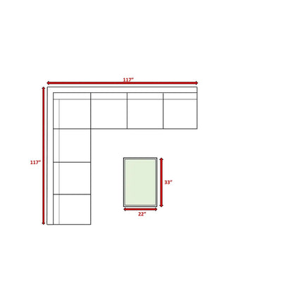 Modern patio rattan sectional set with cushions, 2-piece layout diagram showing 117 in footprint on Tampa Home & Garden Store