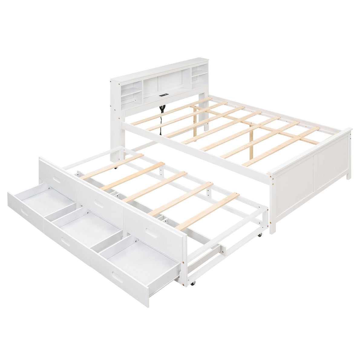 White platform bed with storage headboard, USB, trundle and 3 drawers by HouseOfZazla on Tampa Home & Garden Store