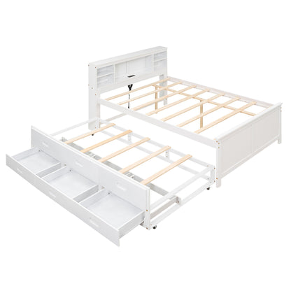 White platform bed with storage headboard, USB, trundle and 3 drawers by HouseOfZazla on Tampa Home & Garden Store