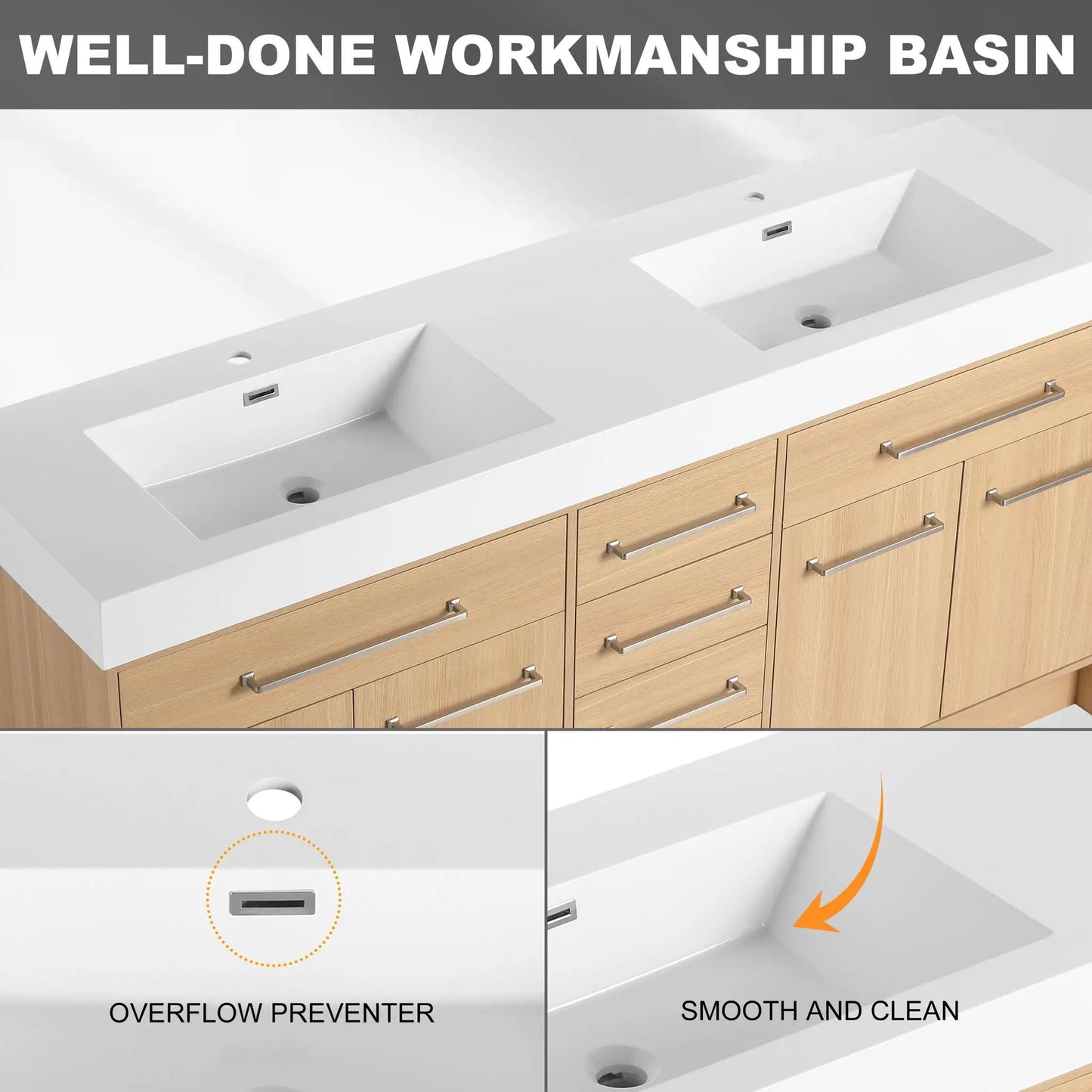 Freestanding Vanity With Resin Sink and Drawers