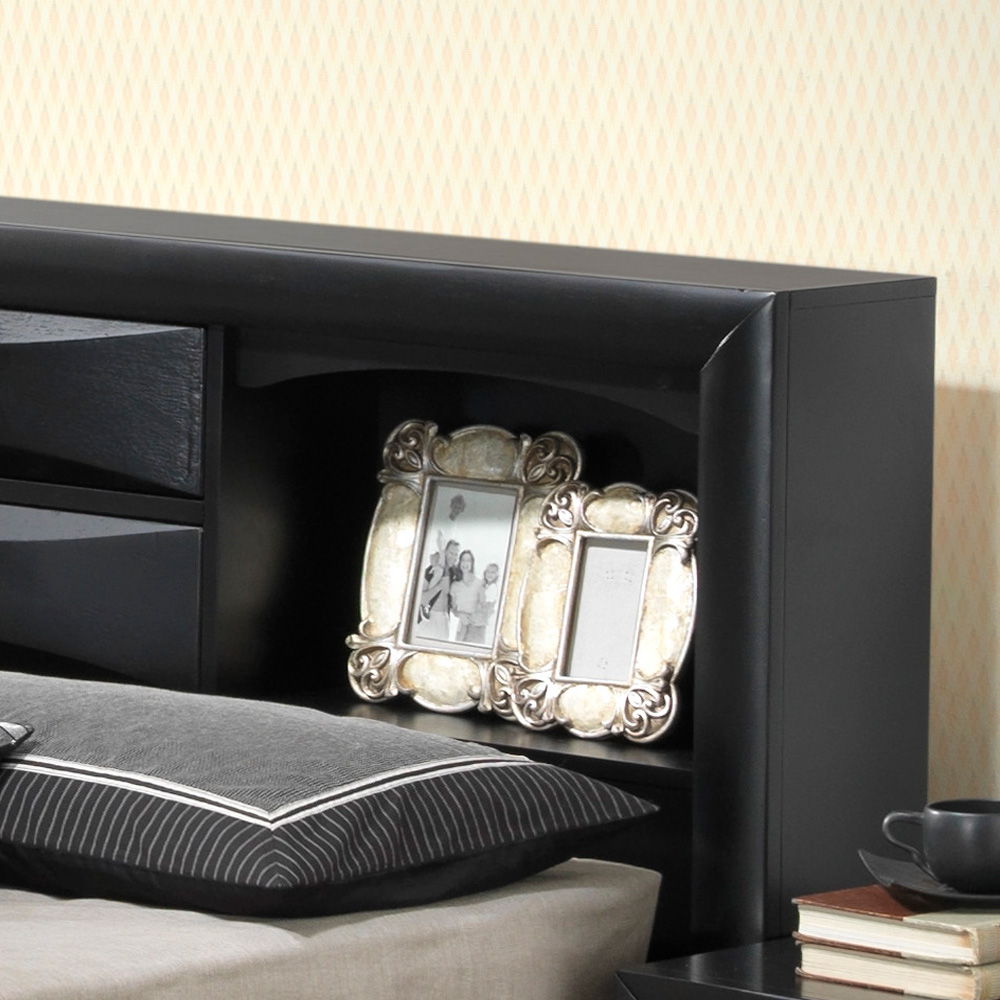 Black modern design storage bed with bookcase headboard and built-in shelves, HouseOfZazla on Tampa Home & Garden Store