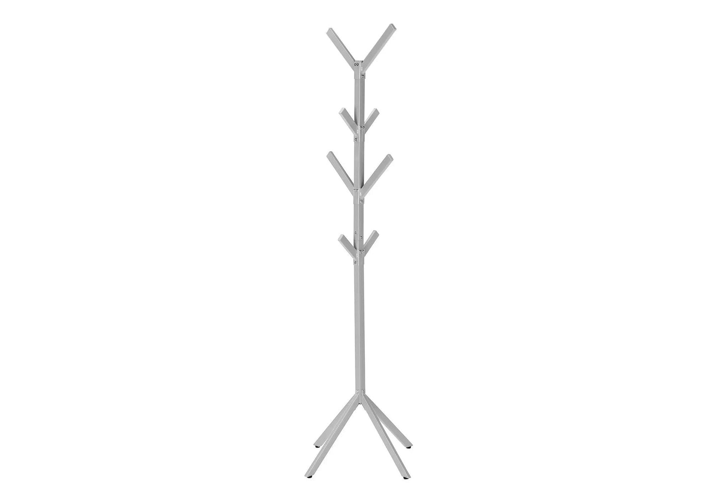 Coat rack, freestanding with 8 metal hooks; silver finish, Y-shaped top arms, X-shaped base on Tampa Home & Garden Store
