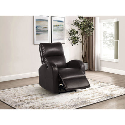 Meglia Power Recliner Chair in brown leather with footrest in a cozy living room on Tampa Home & Garden Store