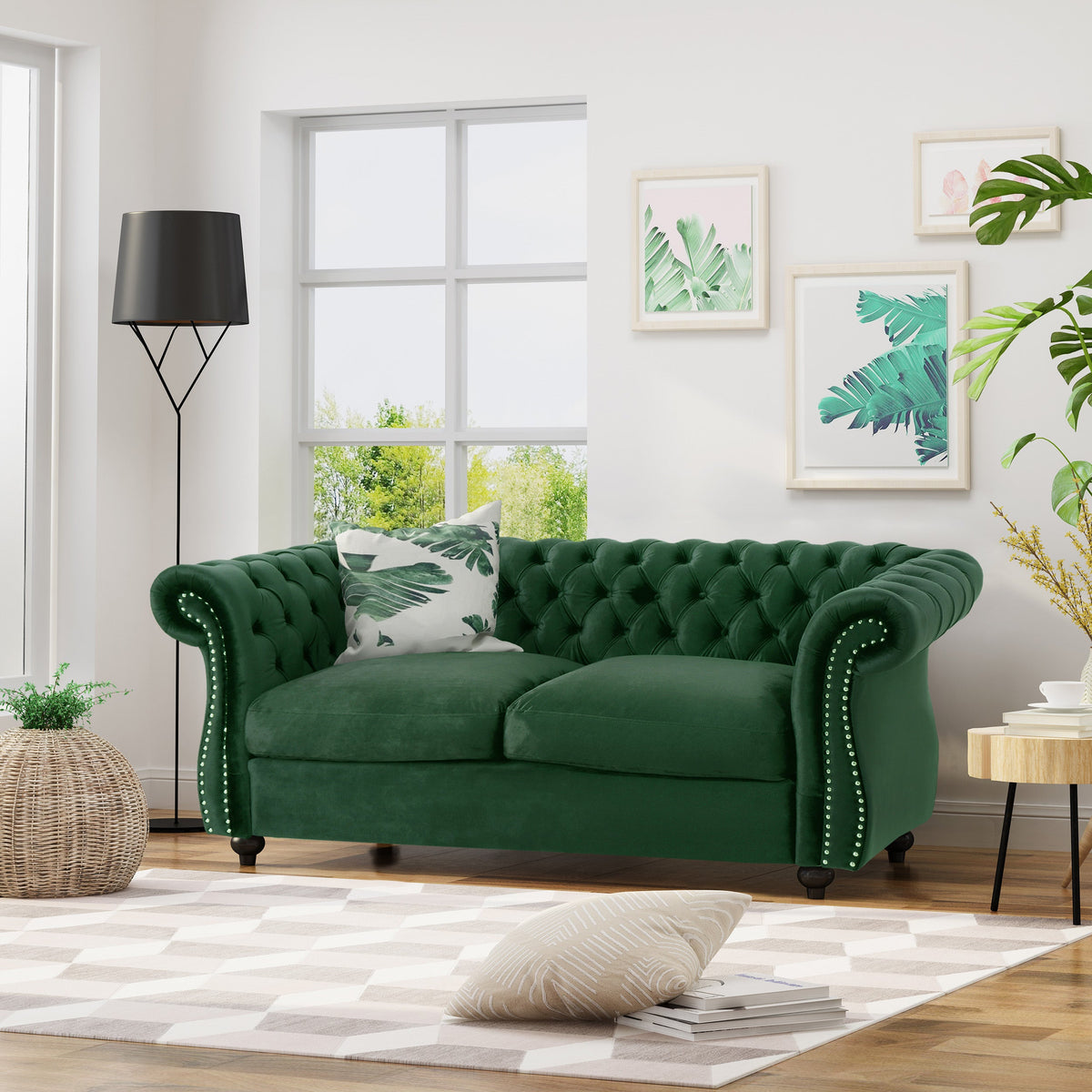 A Tufted Velvet Chesterfield Loveseat Sofa