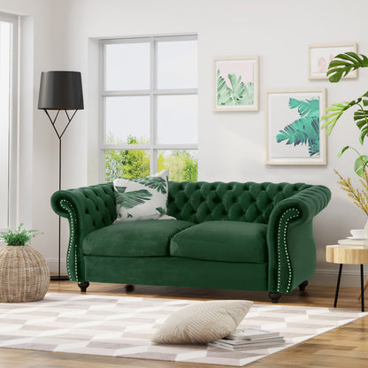 A Tufted Velvet Chesterfield Loveseat Sofa