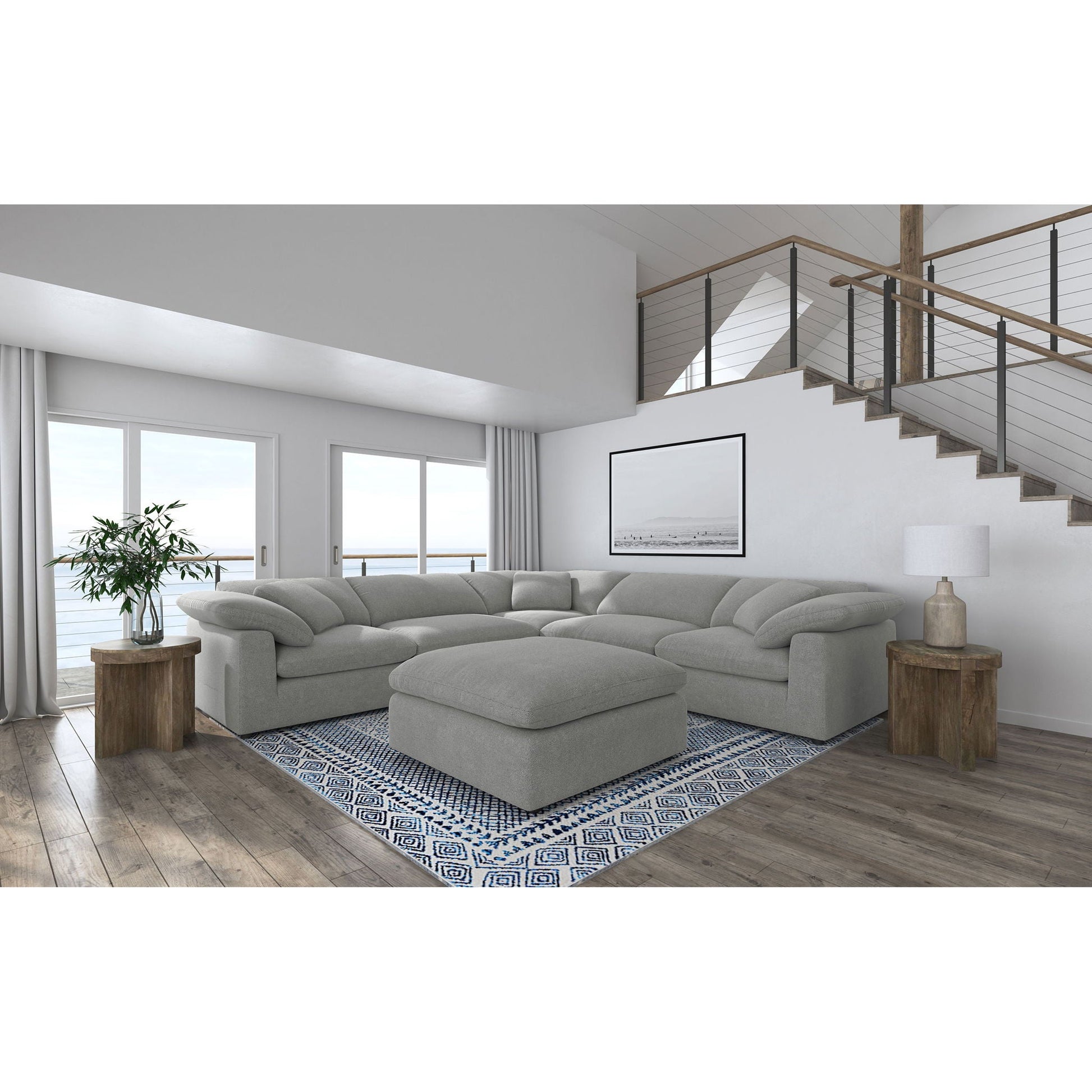 Segoura modular sectional with ottoman, gray fabric, 2-piece living room set by HouseOfZazla on Tampa Home & Garden Store