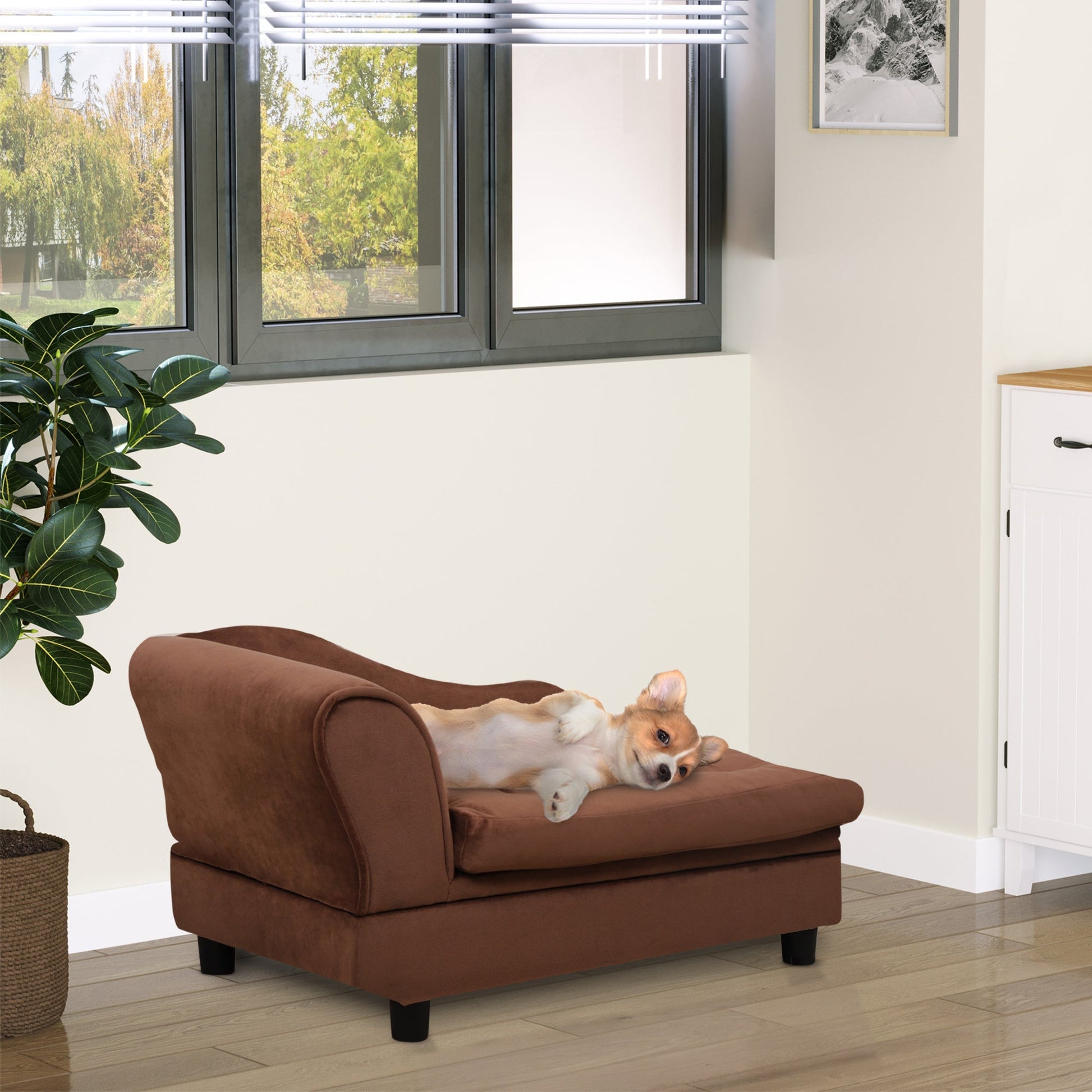PawHut Luxury Fancy Dog Bed for Small Dogs with Hidden Storage brown upholstery on Tampa Home & Garden Store