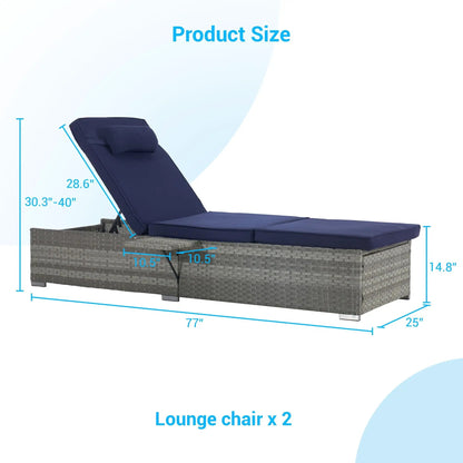Outdoor chaise with gray PE rattan, navy cushions, adjustable back by Unique Piece Furniture on Tampa Home & Garden Store