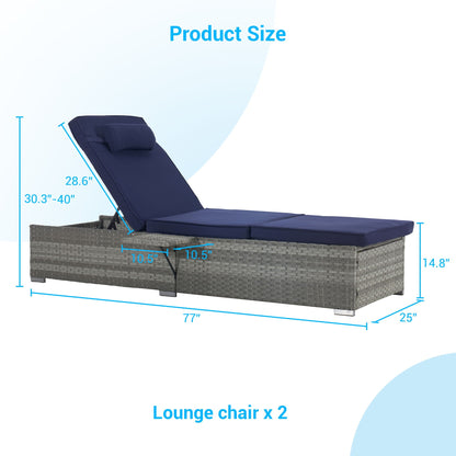Outdoor chaise sofa with gray PE rattan frame and navy cushions on Tampa Home & Garden Store