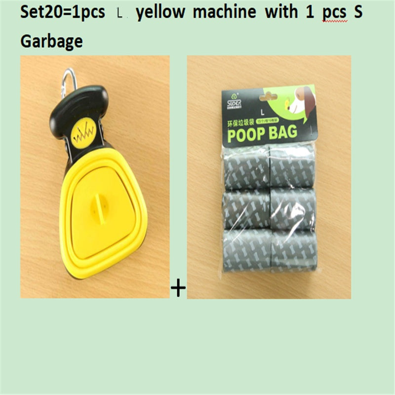 Dog poop scoop by Pet Zen, foldable yellow travel design with 1 roll of biodegradable poop bags on Tampa Home & Garden Store