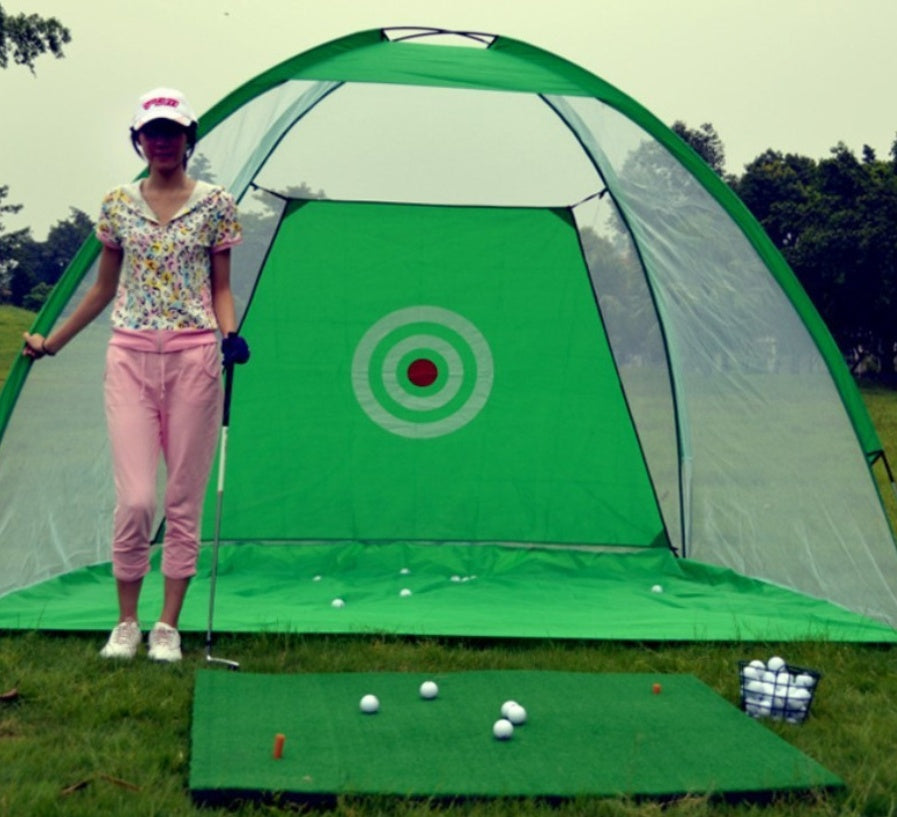 Golf practice net tent outdoor hitting cage with green mesh and target wall on grass on Tampa Home & Garden Store