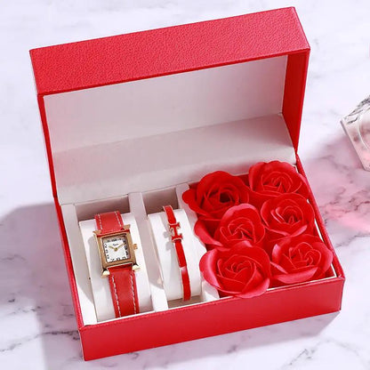 Valentine's Day ladies watch FLIPSTYLEZLLC red leather strap watch with rose decor in a box on Tampa Home & Garden Store