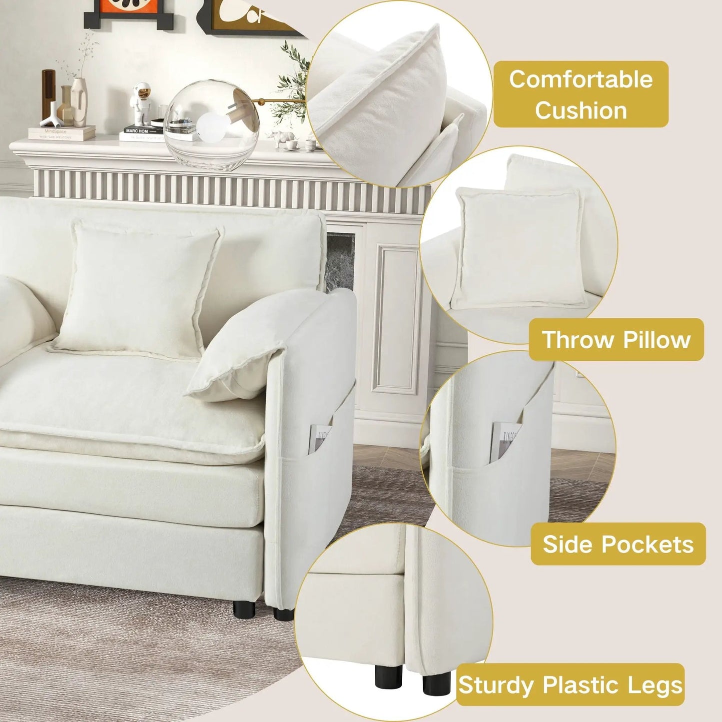 Modern comfy modular sectional sofa with ottoman in cream fabric, Unique Piece Furniture on Tampa Home & Garden Store