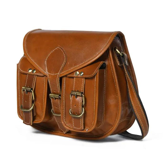 Tan leather sling bag crossbody for women with 2 pockets, Classy Leather Bags in India on Tampa Home & Garden Store