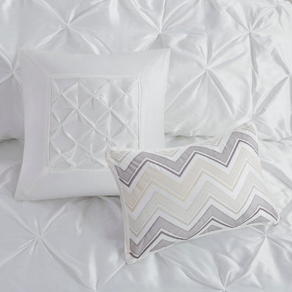 7 Piece Tufted Comforter Set White with white tufted pillow sham and chevron pillow on bed on Tampa Home & Garden Store