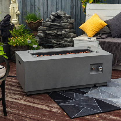 Propane gas fire pit table gray metal with glass wind guard by HouseOfZazla on Tampa Home & Garden Store