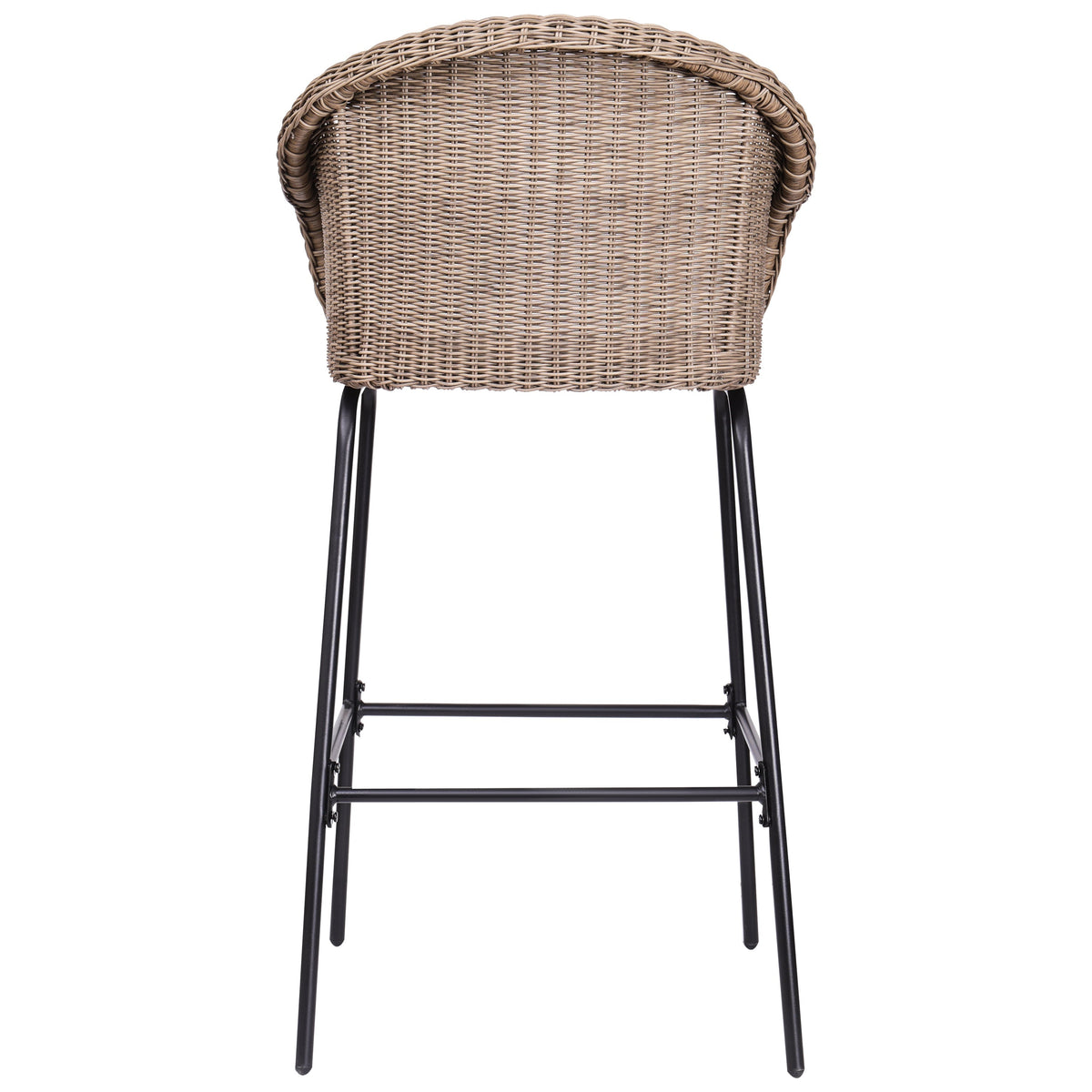 Ladd Outdoor Metal Wicker Barstools set of 2 with brown wicker and black metal legs on Tampa Home & Garden Store