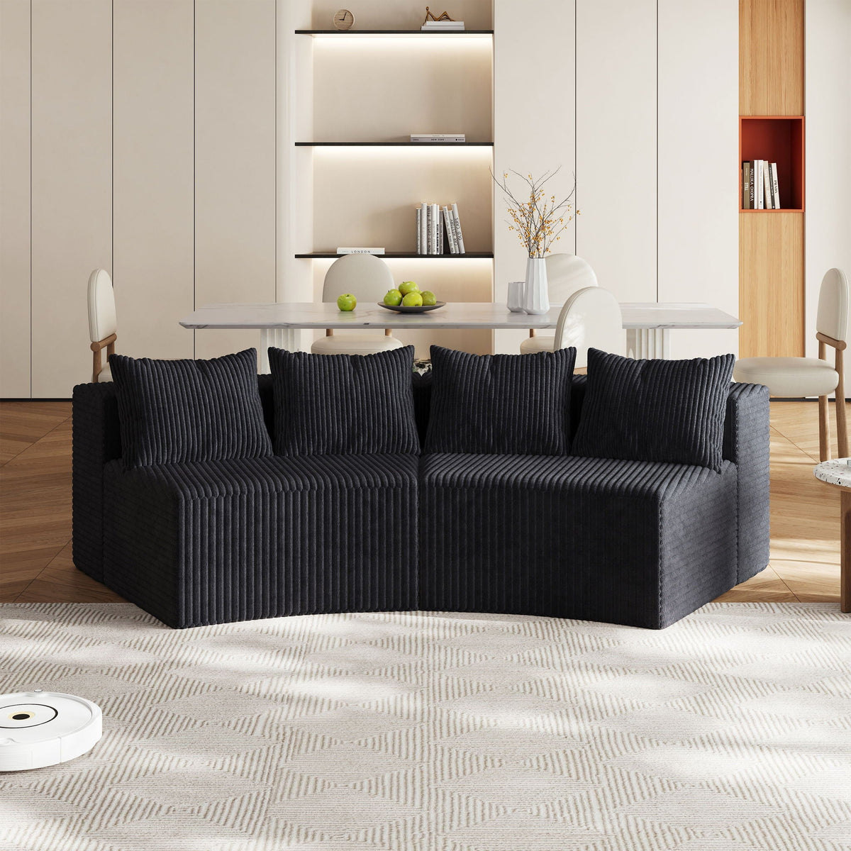 Curved Modular Sectional Sofa and Four Pillows