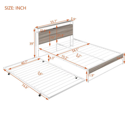 Platform Bed Frame With Trundle and USB Ports